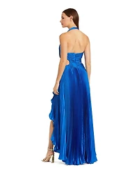 Mac Duggal Women's Halter Neck Pleated Charmeuse Cut Out Gown