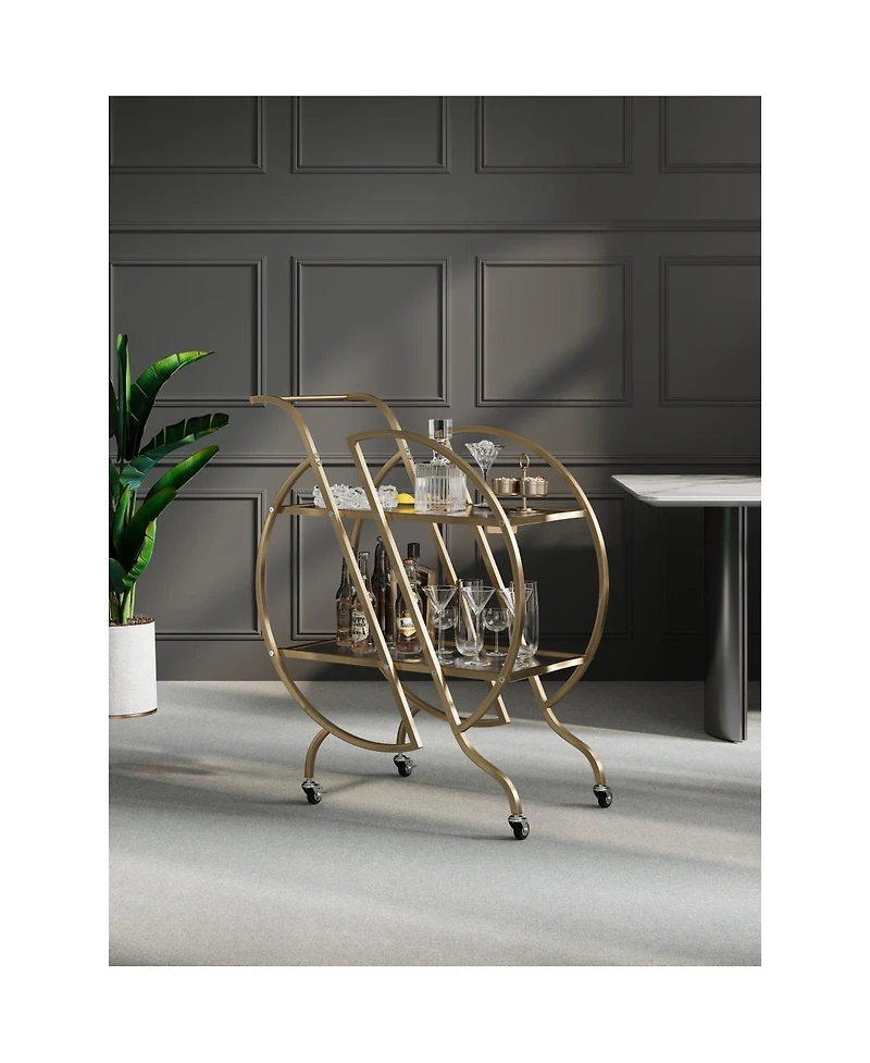 Streamdale Furniture Rolling Bar Cart with 2 Mirrored Shelves and Lockable Wheels