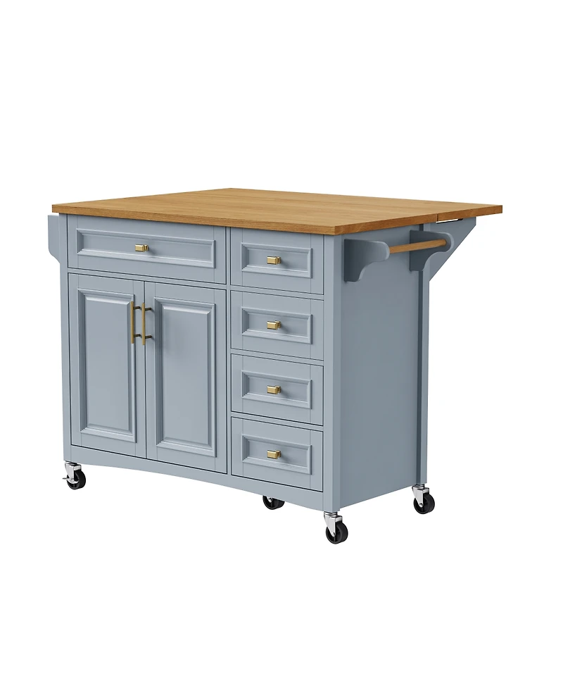 Streamdale Furniture Drop Leaf Kitchen Island with Storage, Spice Rack, and Wheels