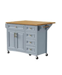 Streamdale Furniture Drop Leaf Kitchen Island with Storage, Spice Rack, and Wheels