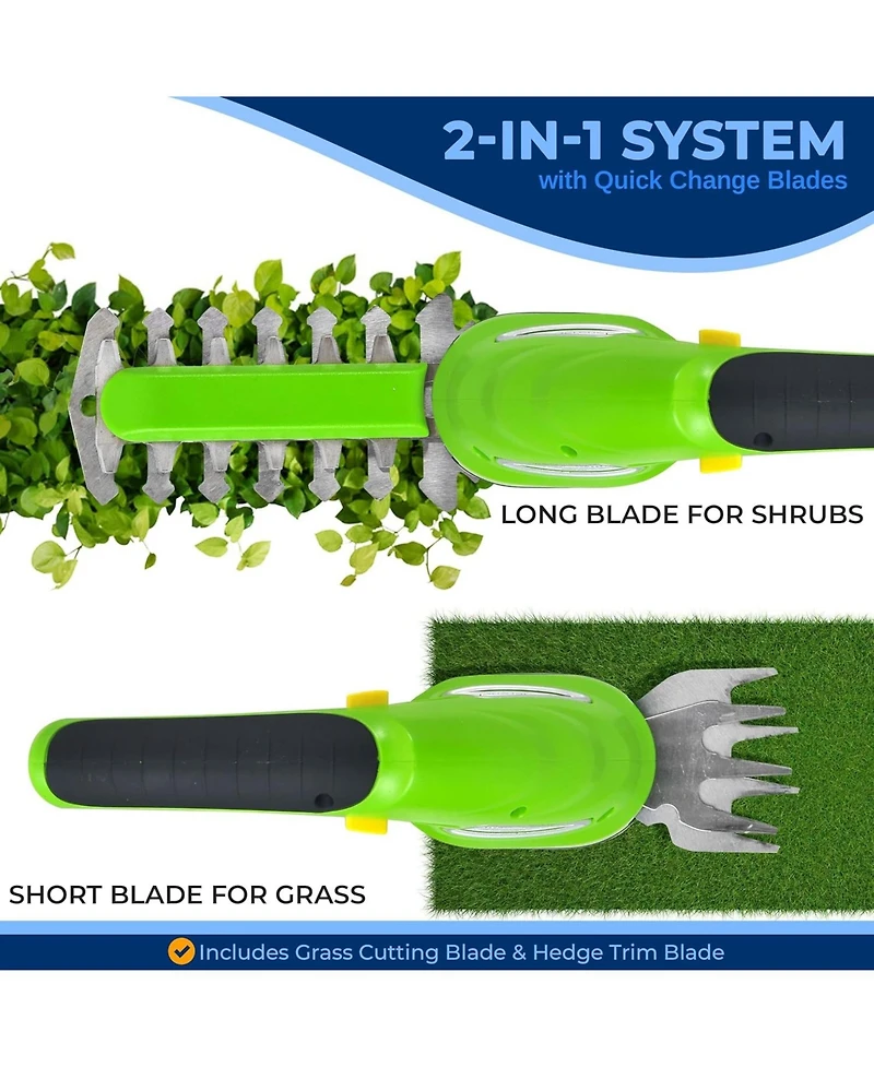 Pyle Cordless Handheld Grass Cutter Shears - Rechargeable 3.6V Electric Hedge & Shrub Trimmer with Changeable Blades