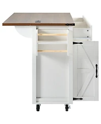 Streamdale Furniture Farmhouse Kitchen Island with Drop Leaf, Power Outlet, and Storage