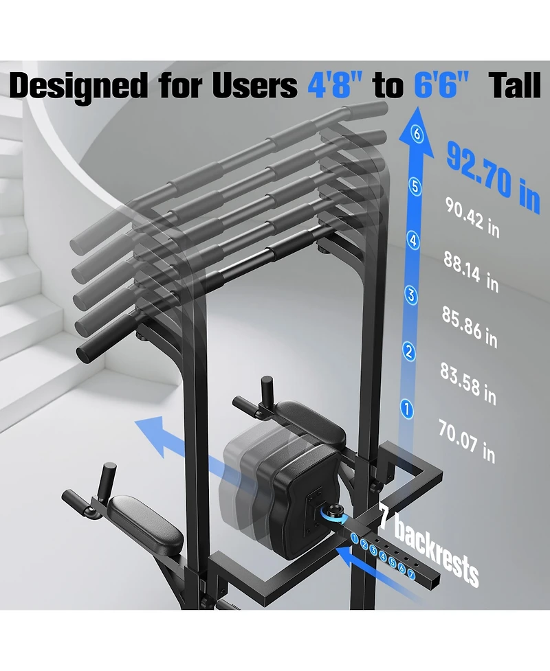 Fed Fitness 450LBS Power Tower, Adjustable Pull Up Dip Station with 39.7" Extended Base, 5-in-1 Full Body Strength Training Equipment for Home Gym