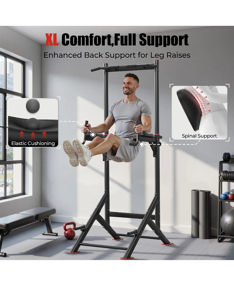 Fed Fitness 450LBS Power Tower, Dual-Triangular Base Pull Up Dip Station with 6 Height Levels, Multi-Function Home Gym Strength Training Equipment