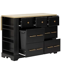 Streamdale Furniture Kitchen Island with Drop Leaf, 6 Drawers, Trash Storage and Power Outlet