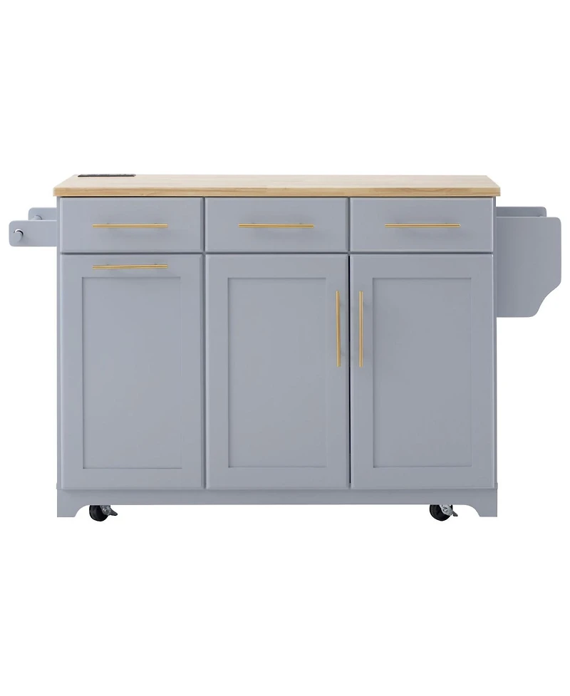 Streamdale Furniture 59.3 inch Rolling Kitchen Island with Drop Leaf, Trash Storage and Power Outlet