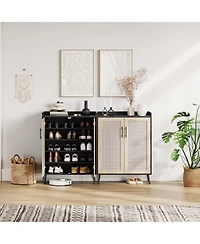 homfan Modern Rattan Dresser Shoe Cabinet - 5-Tier Adjustable Shelves and Doors - Freestanding Storage Organizer for Entryway, Bedroom, Living Room