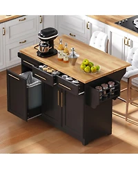Streamdale Furniture 59.3inch Rolling Kitchen Island with Drop Leaf, Storage, and Power Outlet
