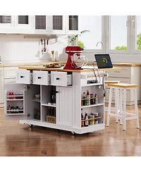 Streamdale Furniture 53 inch Large Kitchen Island with 2 Stools, Power Outlet and Storage