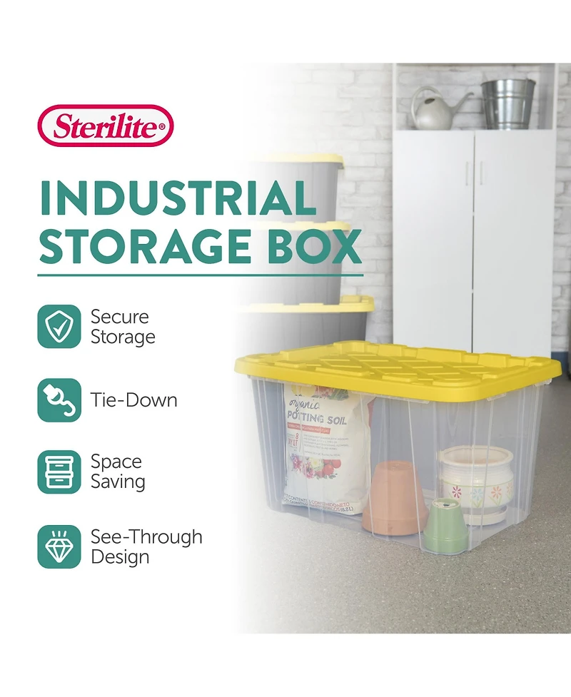 Sterilite Industrial Storage Box with Carrying Handles, 27 Gal, Yellow, 4 Pack