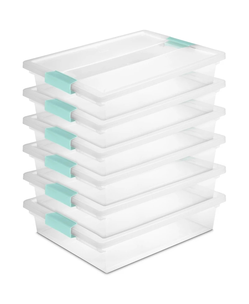 Sterilite 5.7 Qt. Large Plastic Stackable Storage Bin w/ Clear Latch Lid, 6 Pack