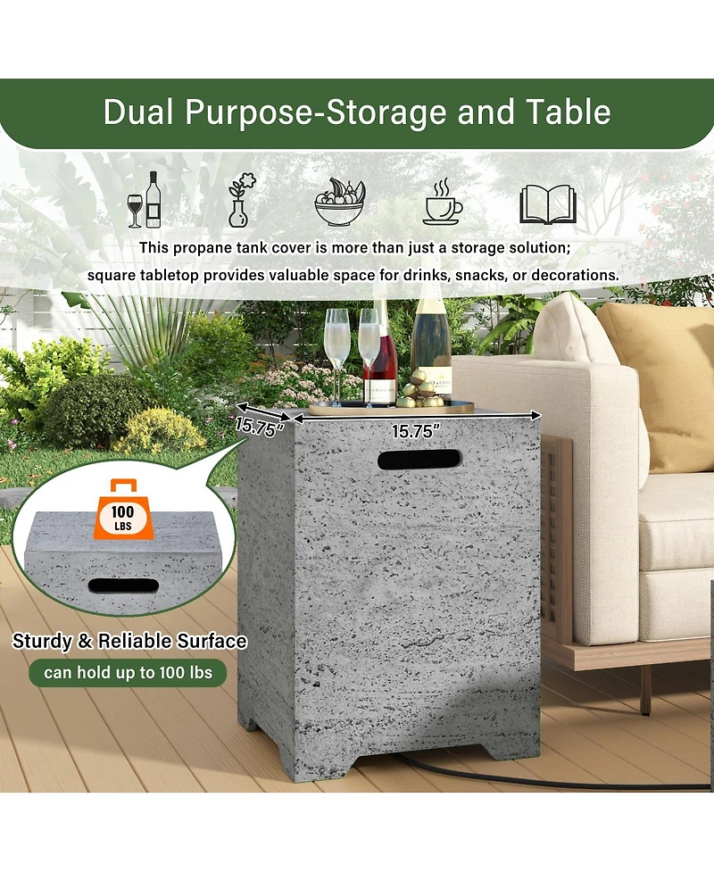 Streamdale Furniture 41.9 inch 2-in-1 Rectangular Propane Fire Pit and Tank Cover Table Set
