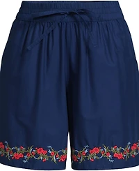 Lands' End Women's Poplin Embroidered High Rise 7" Pull On Shorts