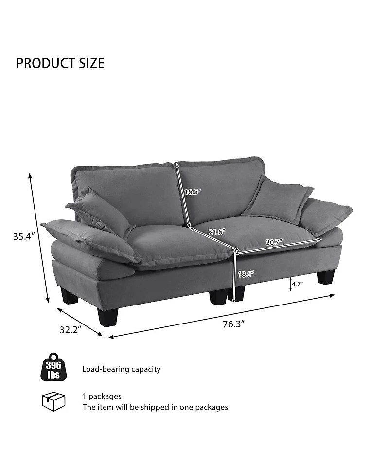 Streamdale Furniture Chenille Sailboat 2-Seater Modular Loveseat with Curved Armrests