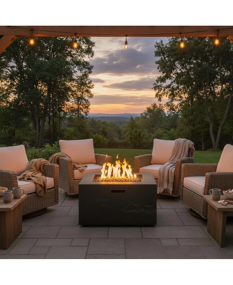 Streamdale Furniture 24-Inch Square Propane Fire Pit Table with 40,000 Btu and Accessories