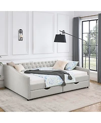 Streamdale Furniture Tufted Upholstered Queen Daybed with Drawers and Nailhead Trim