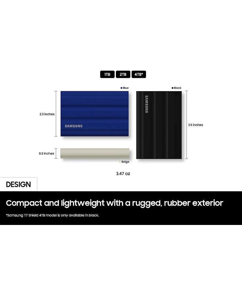 Samsung T7 Shield 4TB, Portable Ssd, Water and Dust Resistant