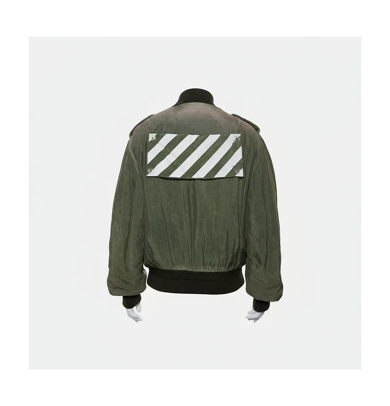 Pre-Owned Off-White Women's Green Cupro Washed Out Effect Zipper Front Bomber Jacket