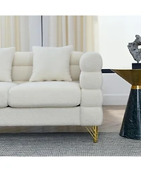 Streamdale Furniture 60" Oversized 2-Seater Teddy Fabric Sectional Sofa with 2 Pillows
