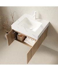Sillysis Inch Wall Mounted Bathroom Vanity with Carrara Sintered Stone Top, Undermount Ceramic Sink, Soft Close Storage, Pre-assembled