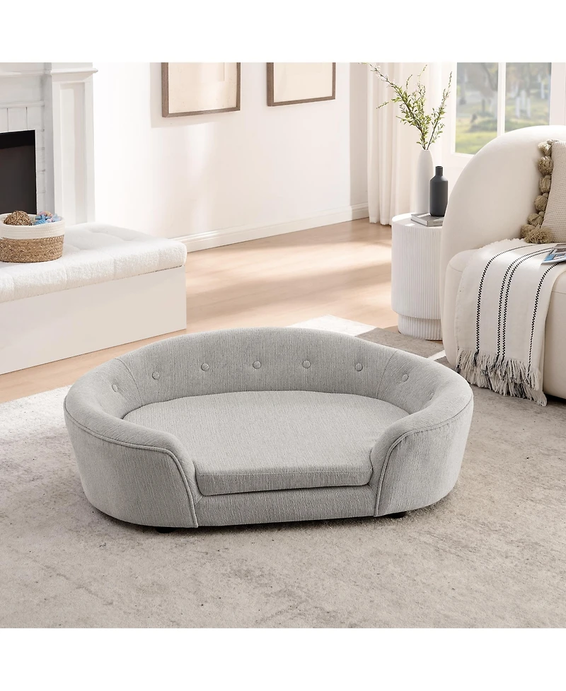 Clihome Modern Dog Bed Pet Sofa Oval Semi-Enclosed Linen Soft Couch