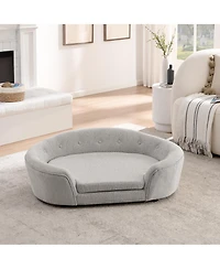 Clihome Modern Dog Bed Pet Sofa Oval Semi-Enclosed Linen Soft Couch