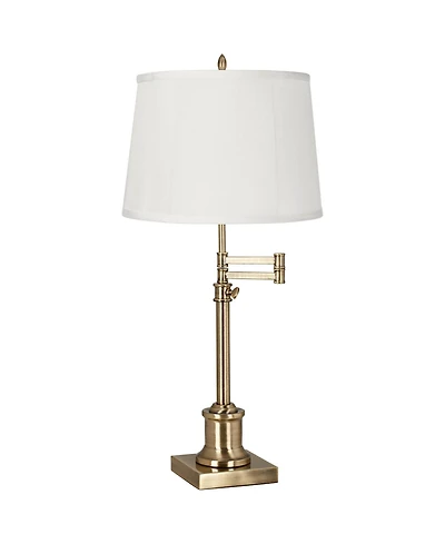 360 Lighting Swing Arm Desk Table Lamp 36" Tall Antique Brass Fabric Drum Shade for Living Room Bedroom Bedside Office Family