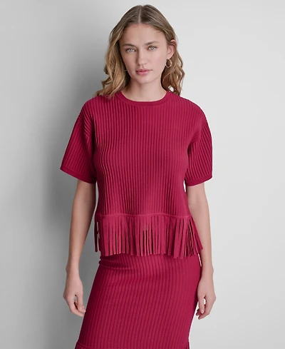 Dkny Women's Fringe Crewneck Sweater Top