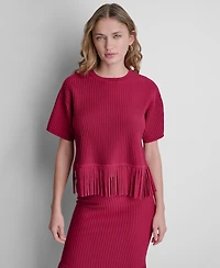 Dkny Women's Fringe Crewneck Sweater Top