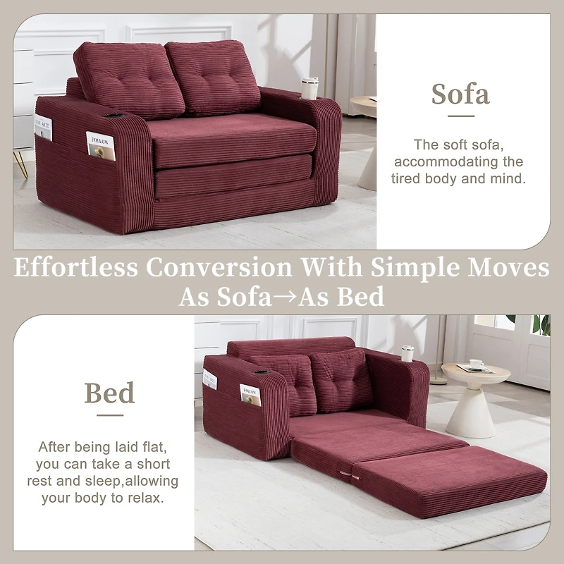 Streamdale Furniture 2-in-1 Convertible Sofa Bed with Pillows