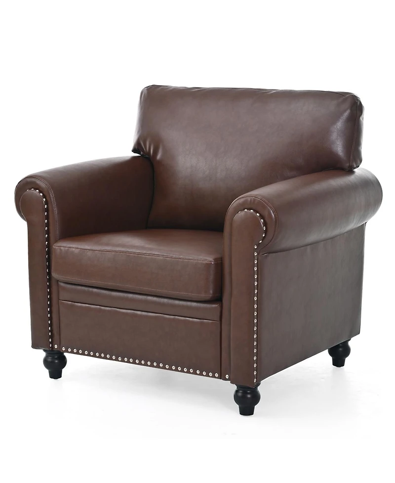 Streamdale Furniture Modern Pu Leather Accent Sofa with Birch Wood Legs and Nailhead Trim