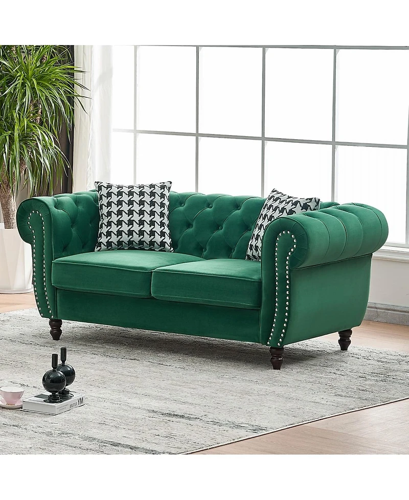 Streamdale Furniture 65" Chesterfield Velvet 2-Seater Sofa with Roll Arms and Nailhead Trim