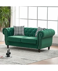 Streamdale Furniture 65" Chesterfield Velvet 2-Seater Sofa with Roll Arms and Nailhead Trim