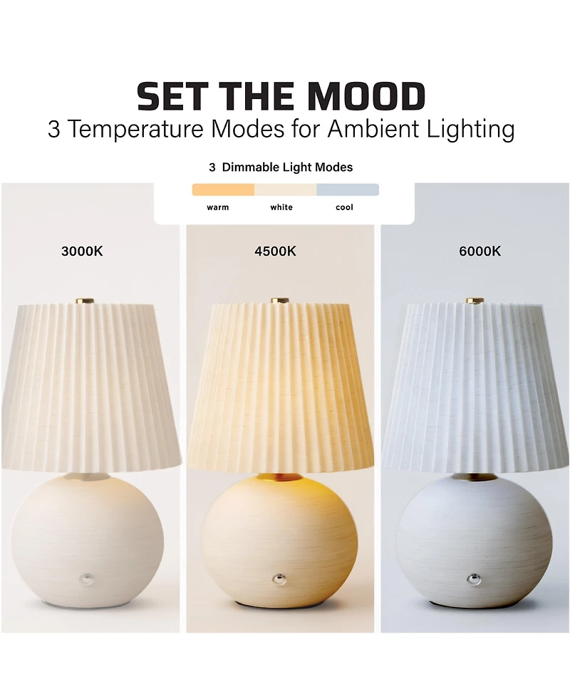 Bell + Howell BetterBeam Collection Cordless Rechargeable Touch 3 Mode Dimmable Led Usb-c Bedside Table Lamp