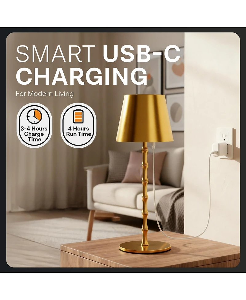 Bell + Howell Bamboo Rechargeable Touch Control Led Table Lamp Cordless Portable Dimmable Light