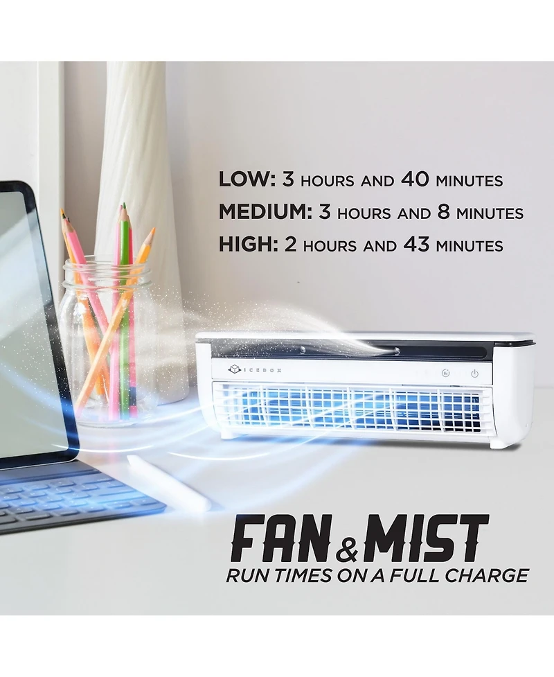 IceBox Cooling Mist Fan, Small Portable Fan with Evaporative Humidifier