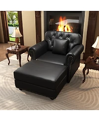 Streamdale Furniture 41.3" Faux Leather Chesterfield Sofa with Nailhead Trim and Pillows