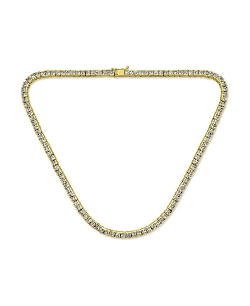 Bling Jewelry Cocktail Cubic Zirconia Princess Cut Channel Set Statement Tennis Necklace