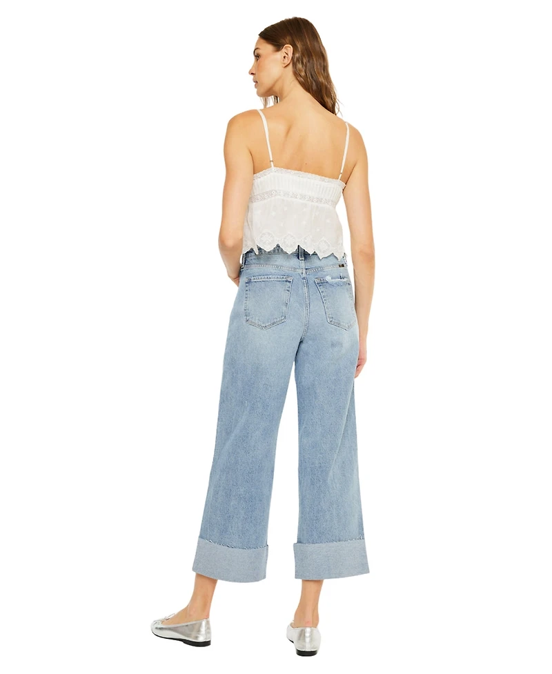 KanCan Women's Alfie 90's Cropped Wide Leg Jeans
