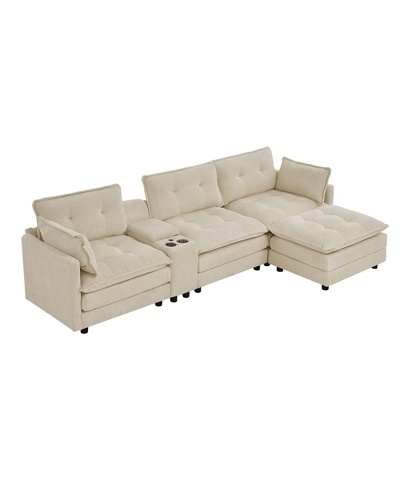 Streamdale Furniture 119" L-Shaped Corduroy Modular Sectional Sofa with Ottoman and Console