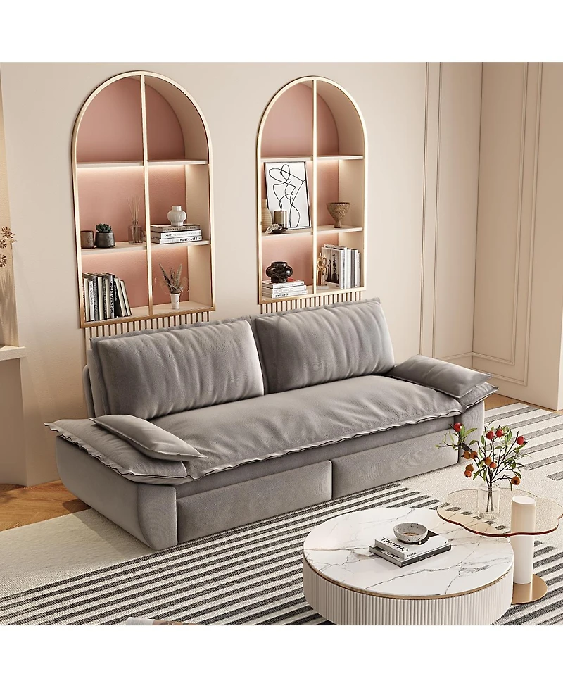 Streamdale Furniture 73.2" 3-in-1 Convertible Velvet Queen Pull-Out Sofa Bed