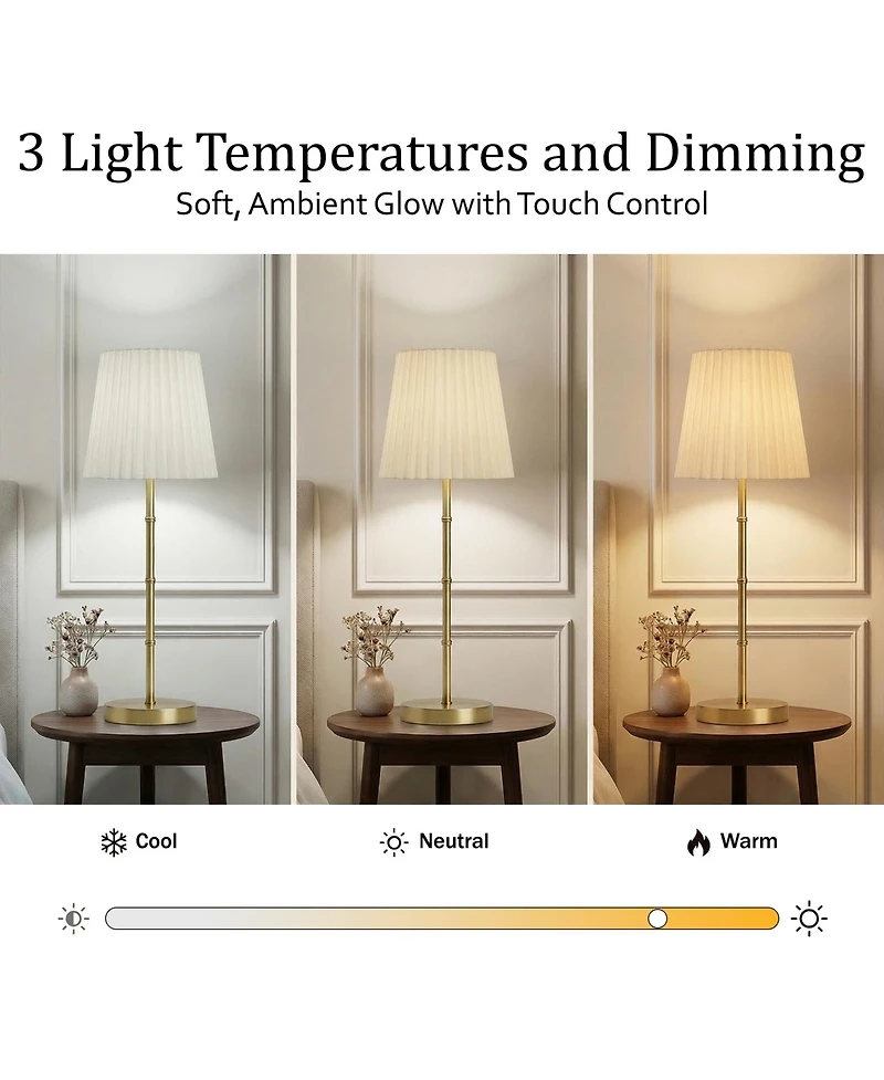 Bell + Howell Bamboo Stem Pleat Shade Rechargeable Touch Control Led Dimmable Cordless Table Lamp