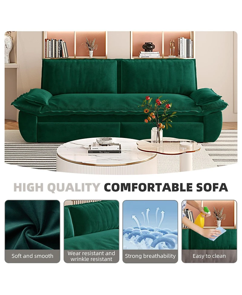 Streamdale Furniture 73.2" 3-in-1 Convertible Velvet Queen Pull-Out Sleeper Sofa
