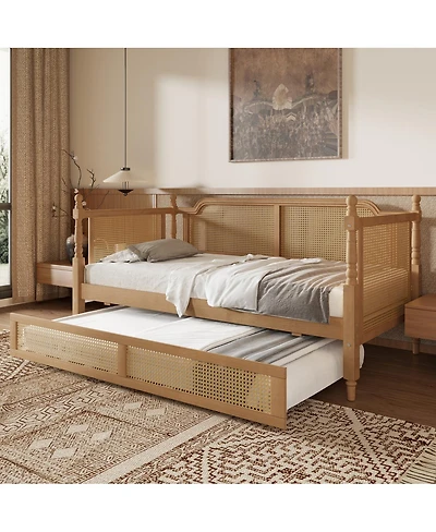 Streamdale Furniture Traditional Rattan Full Daybed with Trundle