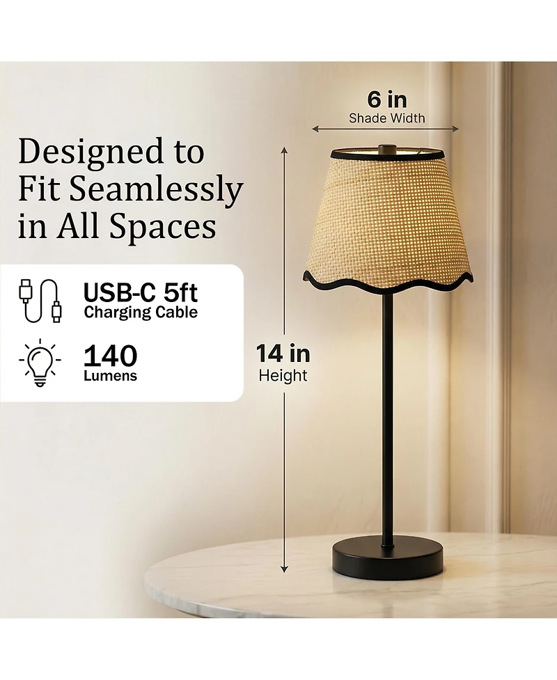 Bell + Howell Raffia Scallop Shade Plain Stem Rechargeable Touch Control Led Dimmable Cordless Table Lamp