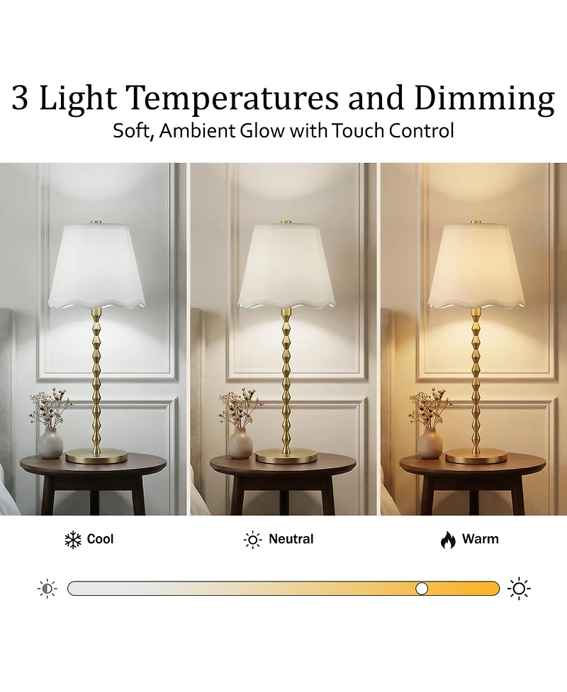 Bell + Howell Stem Scallop Shade Rechargeable Touch Control Led Dimmable Cordless Table Lamp