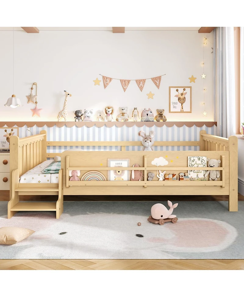 Streamdale Furniture Solid Wood Floor Bed with Storage Bookcases and Stairs