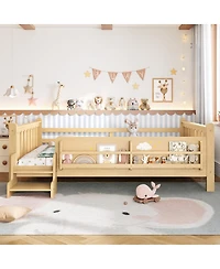 Streamdale Furniture Solid Wood Floor Bed with Storage Bookcases and Stairs