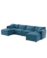 Streamdale Furniture 136" Chenille U-Shaped Modular Sectional Sofa with Movable Ottoman