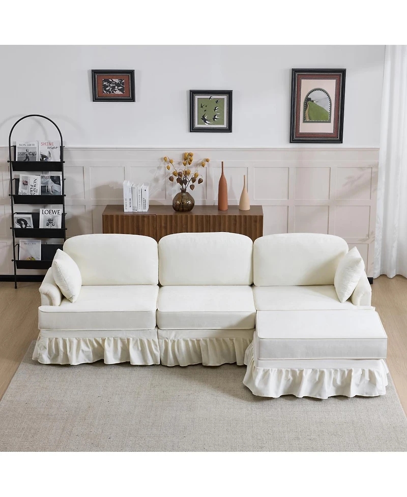 Streamdale Furniture 103'' Modern Ruffled Pleated Skirt L-Shaped Chenille Cloud Sofa with Ottoman